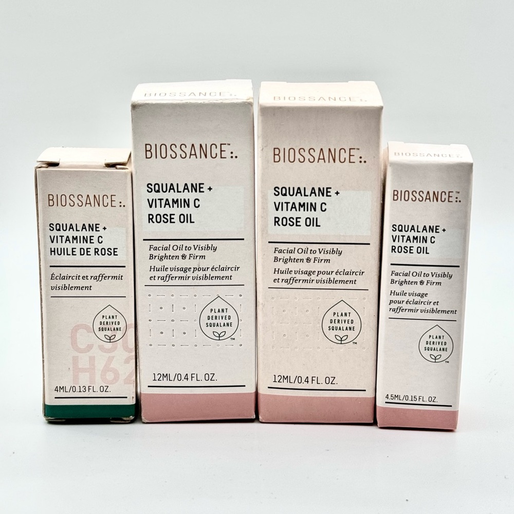 (4)Biossance Squalane + Vitamin C Rose Oil 4.5mL/0.15 Fl Oz & 12mL/0.4 Fl Oz NEW